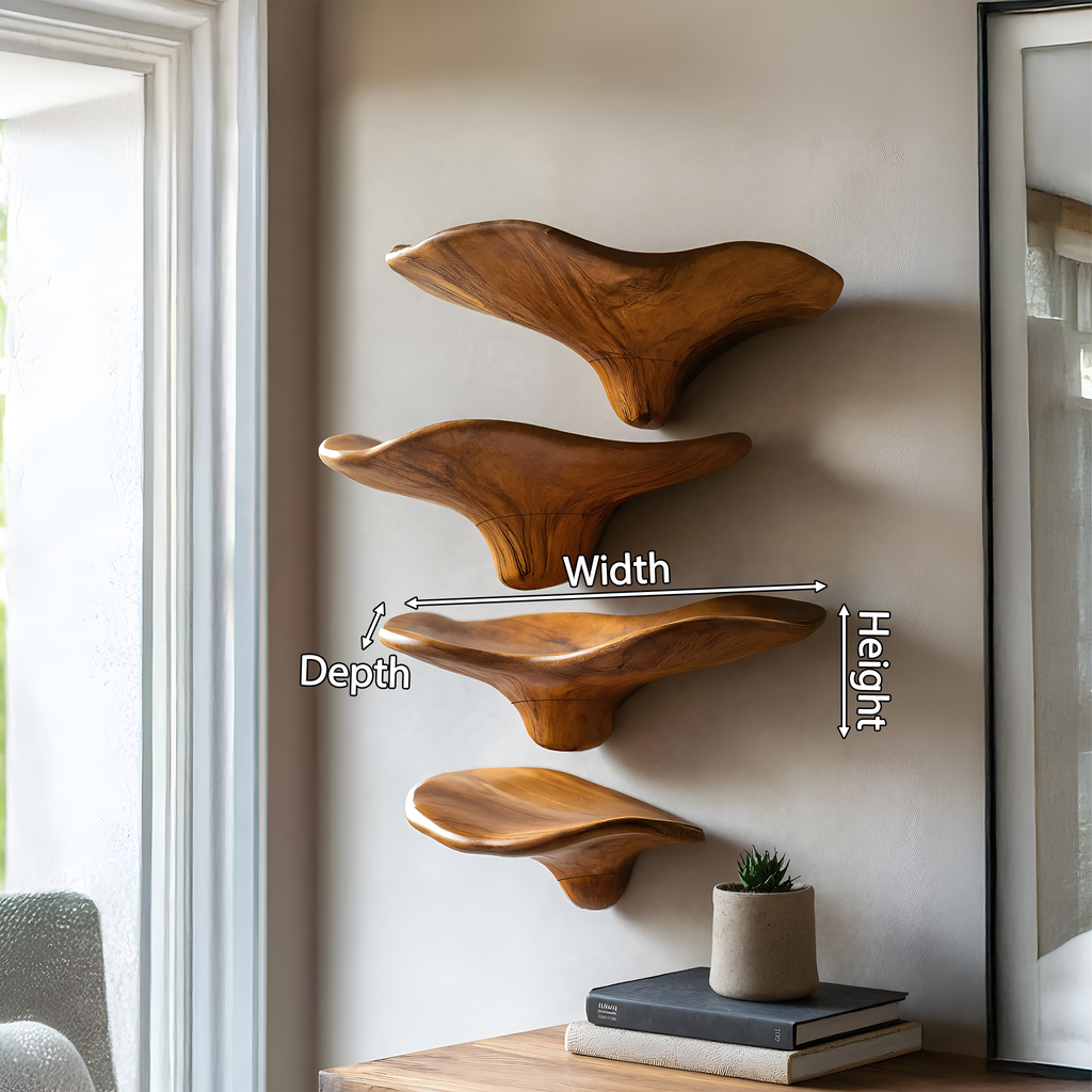 Mid Century Wooden Live Edge Mushroom Shelf For Natural Home Decor