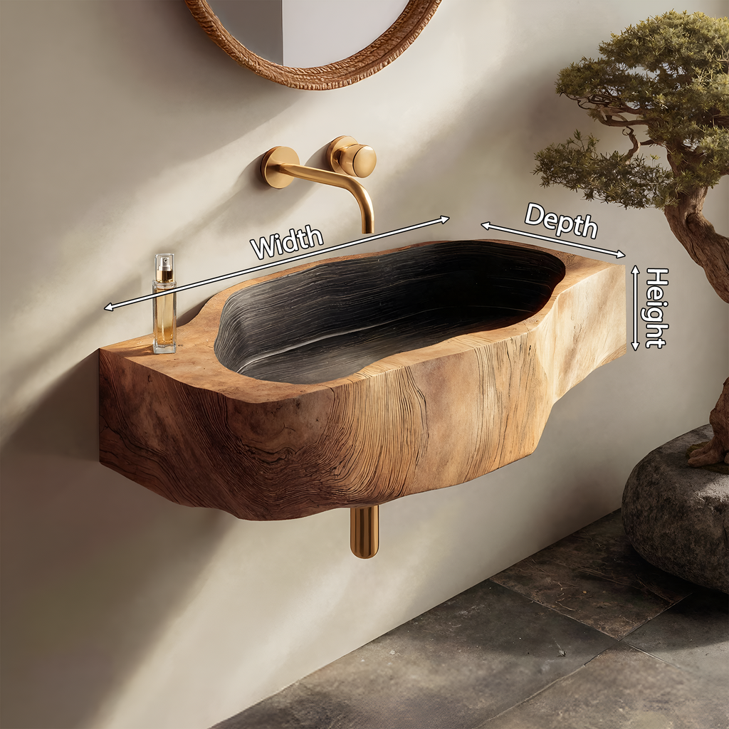 Handcrafted Wall Mounted Wooden Bathroom Sink For Bathroom Furniture Decor