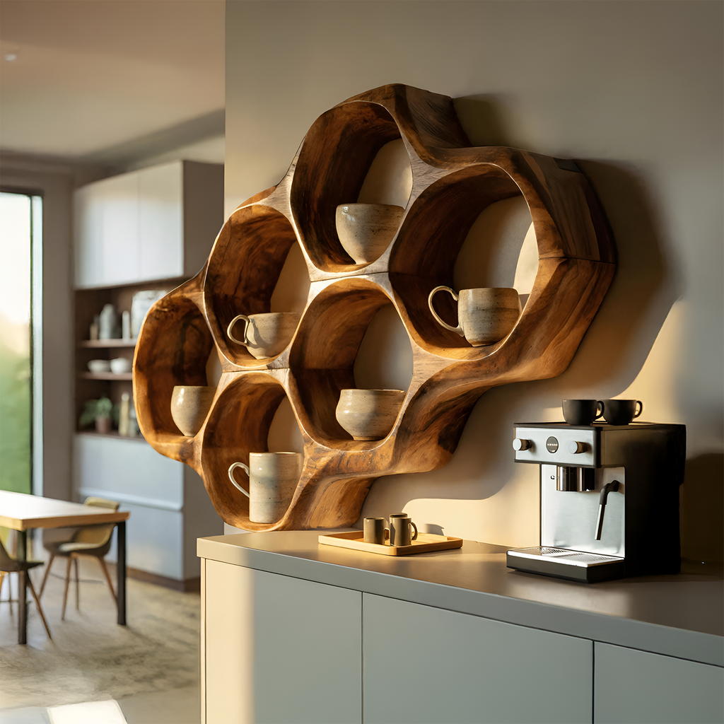 Handcrafted Honeycomb Wall Shelf For Coffee Station Stylin
