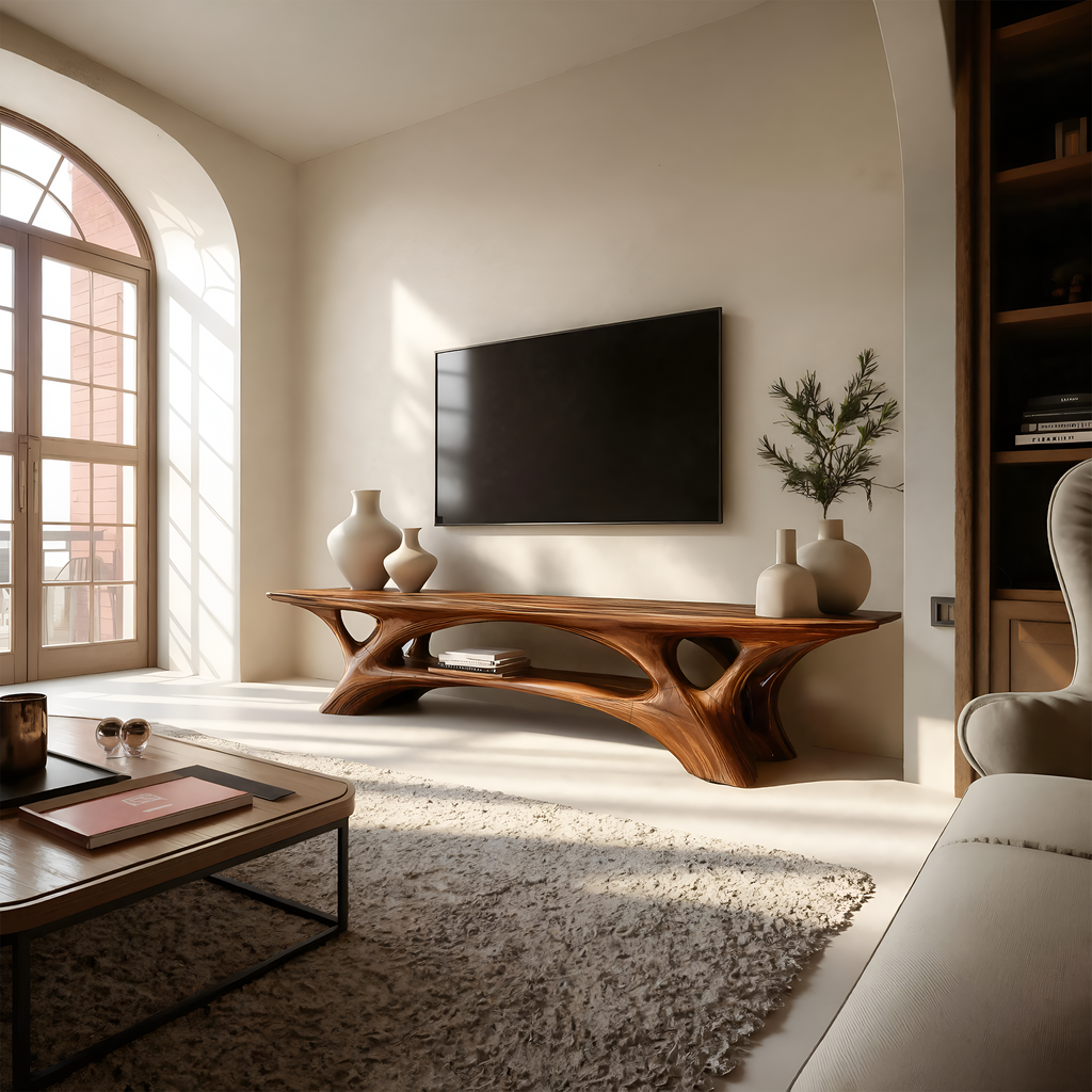 Organic TV Stand With Flowing Curved Design For Modern Home