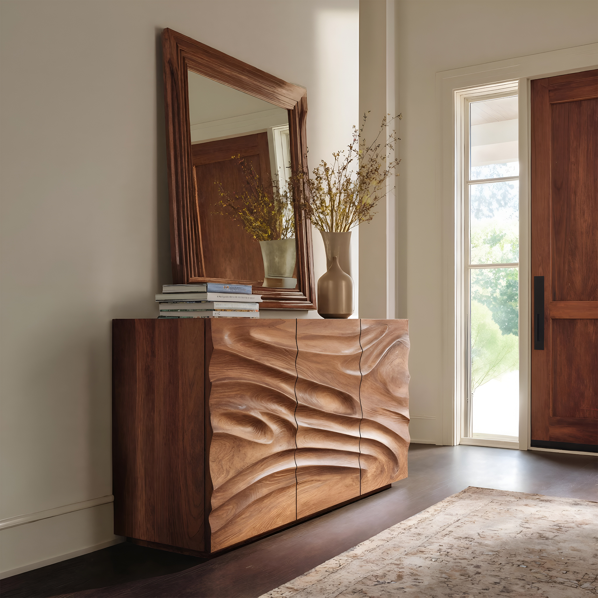 Artisan Sideboard Hand Carved Sculptural Design For Living Room