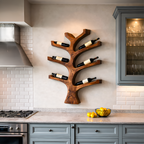 Rustic Wall Mounted Tree Branch Wine Bottle Holder For Kitchen