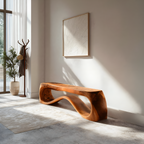 Handcrafted Style Bench With Sculptural Curves For Home