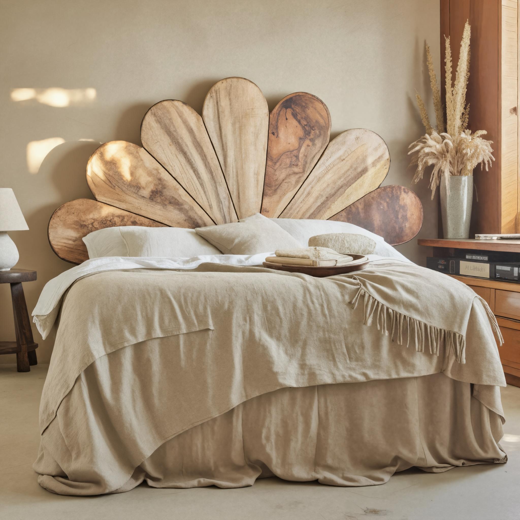 Boho Flower Petal Headboard Bed For Queen And King Bedroom