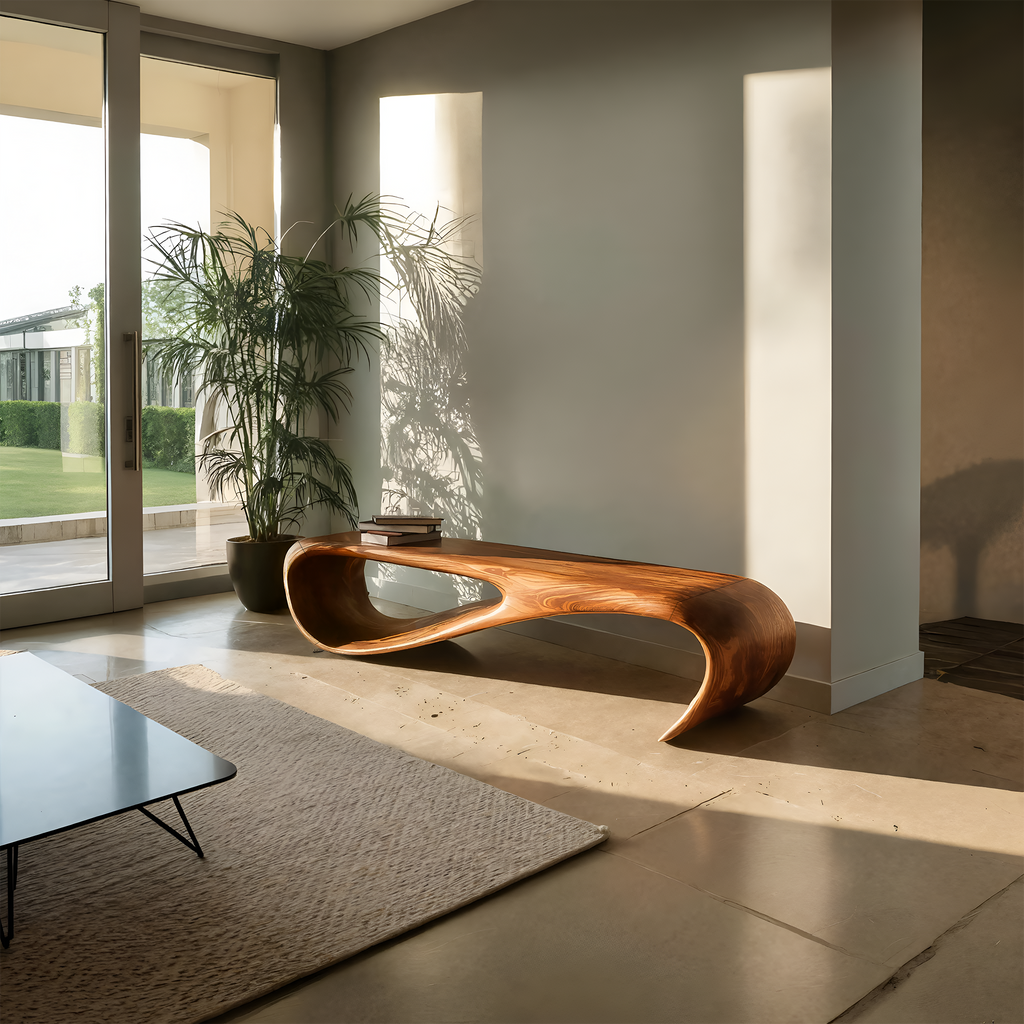 Minimalist Bench Curved Design For Modern Hallway Seating