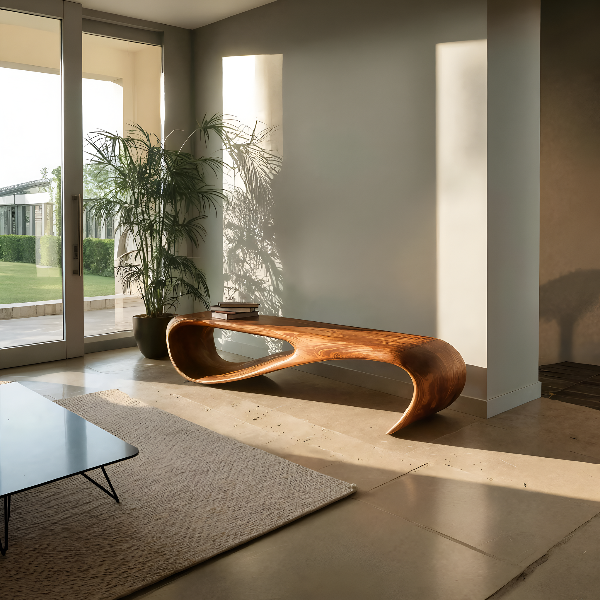 Minimalist Bench Curved Design For Modern Hallway Seating