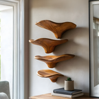 Mid Century Wooden Live Edge Mushroom Shelf For Natural Home Decor