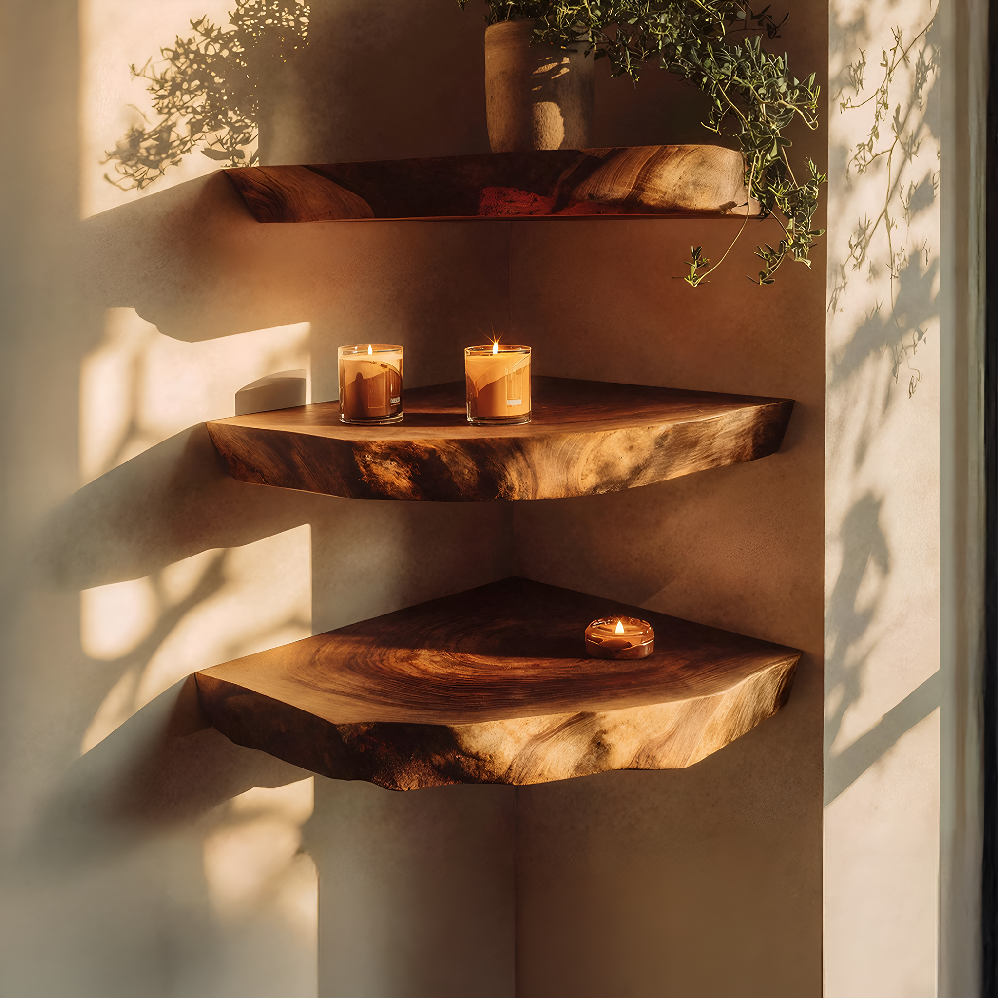 Modern Handcrafted Solid Wood Corner Shelf For Furniture Decor And Living Room
