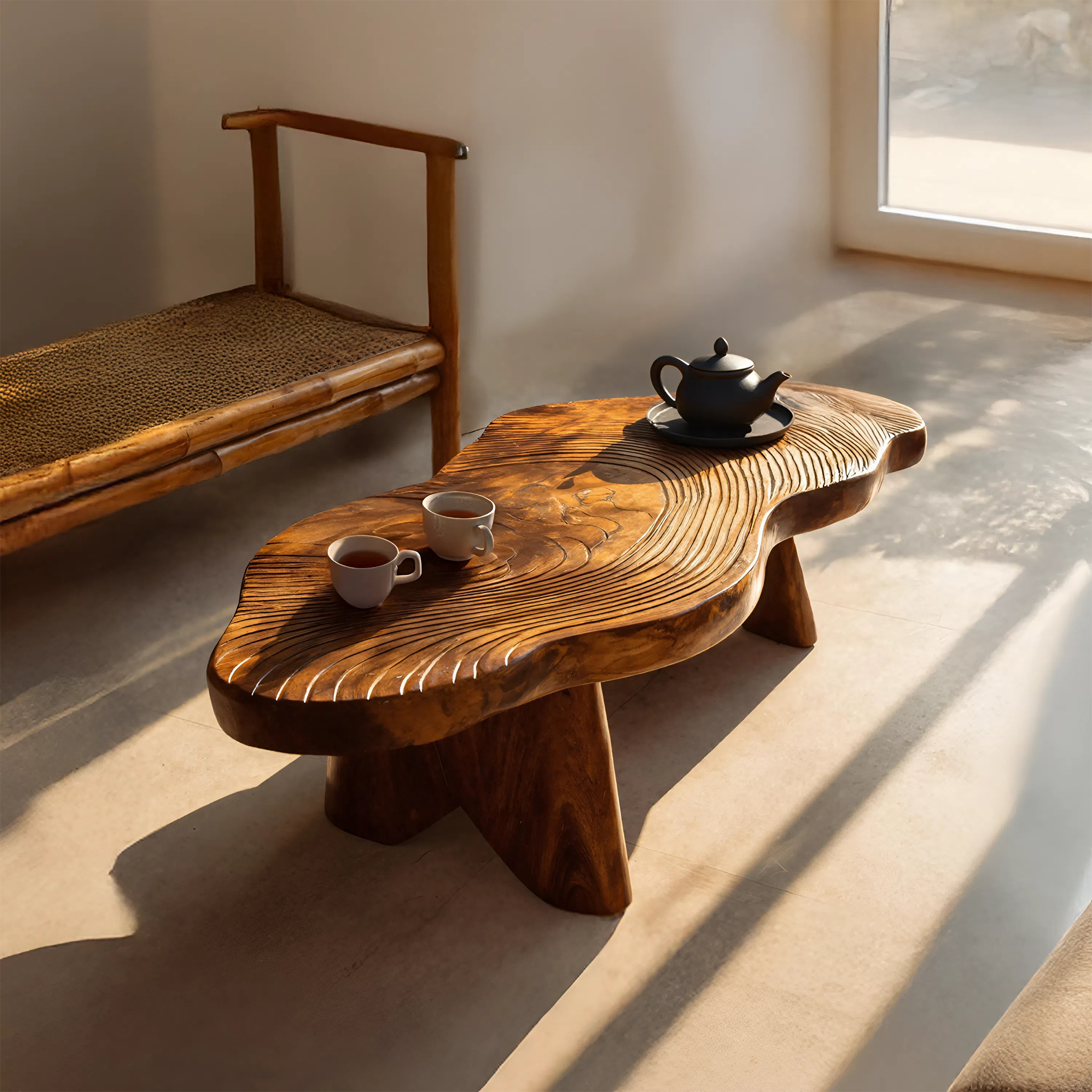 Handcrafted Solid Wood Abstract Table For Living Room Decor