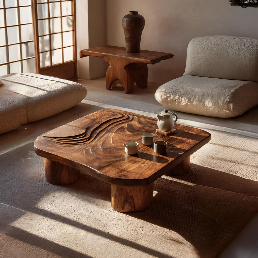 Handcrafted Abstract Solid Wood Coffee Table For Entryway