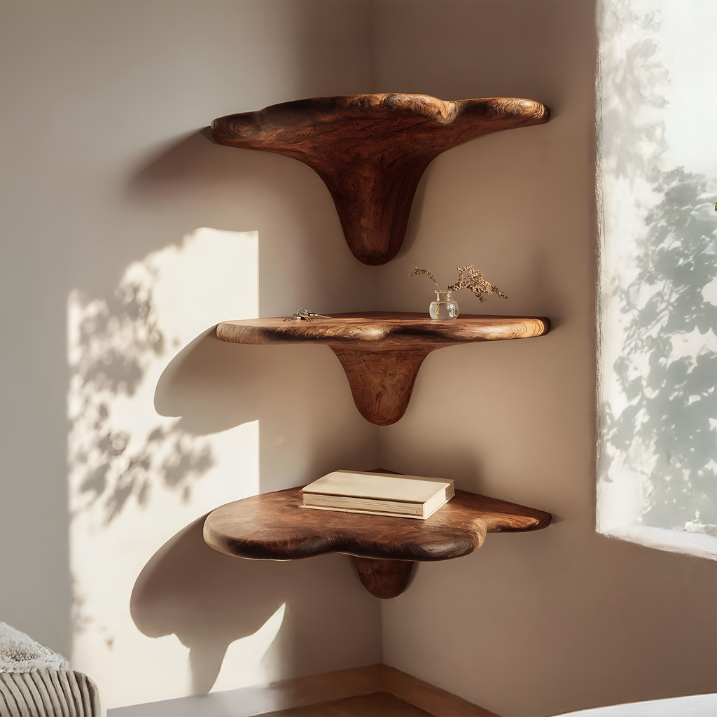 Farmhouse Solid Wood Mushroom Shelf For Living Room Furniture Design