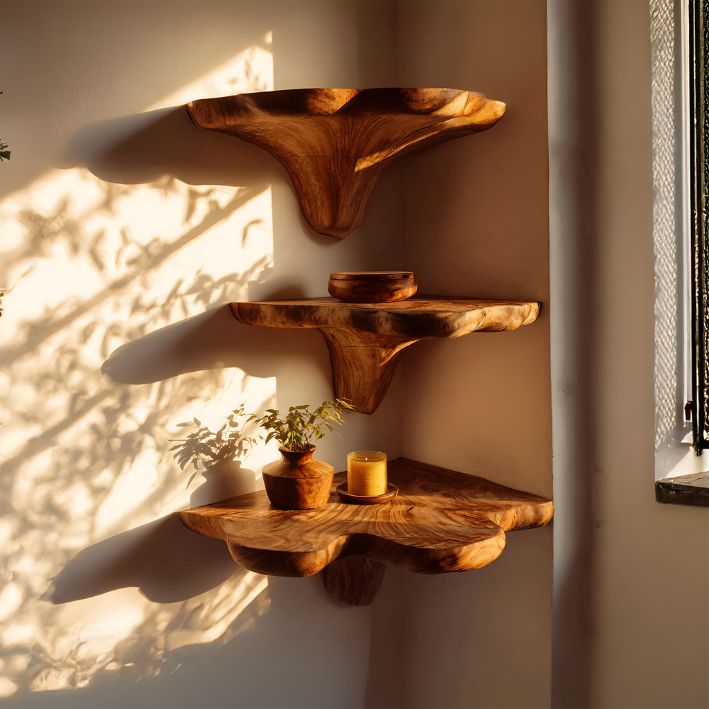 Farmhouse Wooden Live Edge Mushroom Shelf For Bedroom Furniture Decor