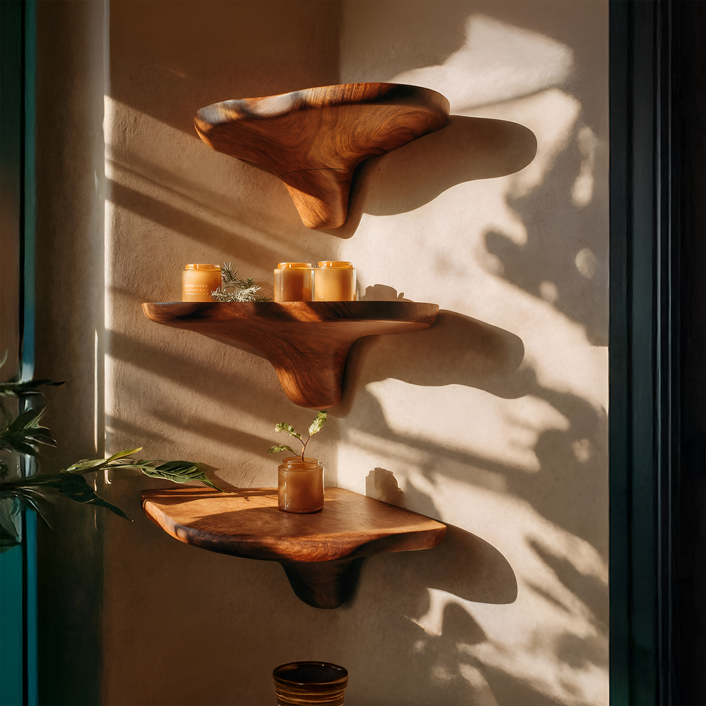 Mid Century Solid Wood Mushroom Shelf For Entryway Wall Decor