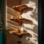 Mid Century Solid Wood Mushroom Shelf For Entryway Wall Decor