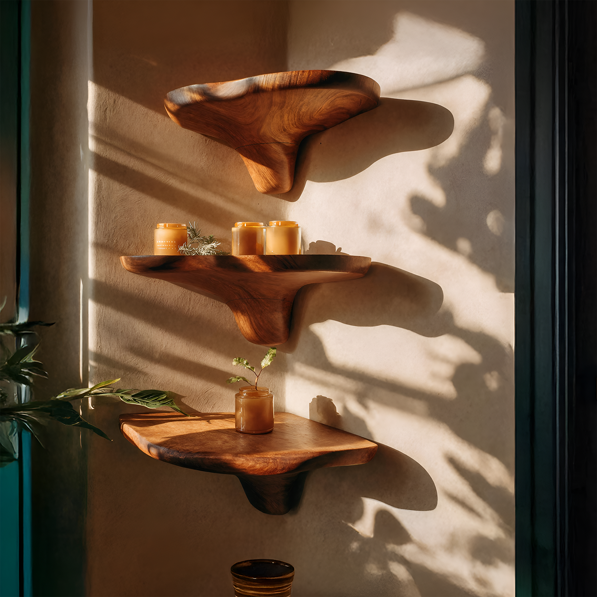 Mid Century Solid Wood Mushroom Shelf For Entryway Wall Decor