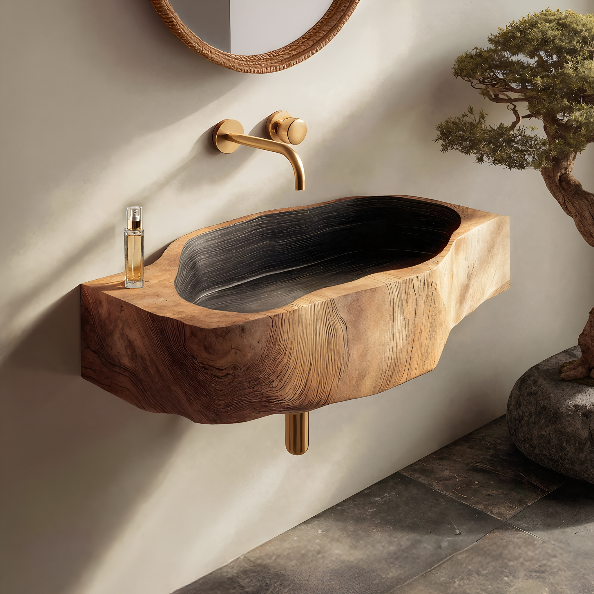 Handcrafted Wall Mounted Wooden Bathroom Sink For Bathroom Furniture Decor