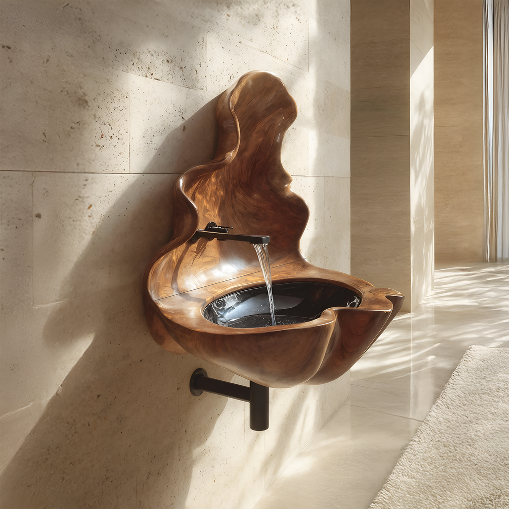 Handcrafted Wooden Live Edge Wood Basin For Artistic Furniture Decor