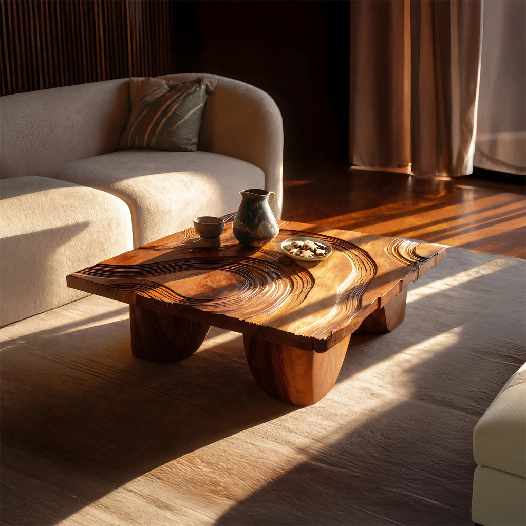 Farmhouse Solid Wood Live Edge Coffee Table For Living Room
