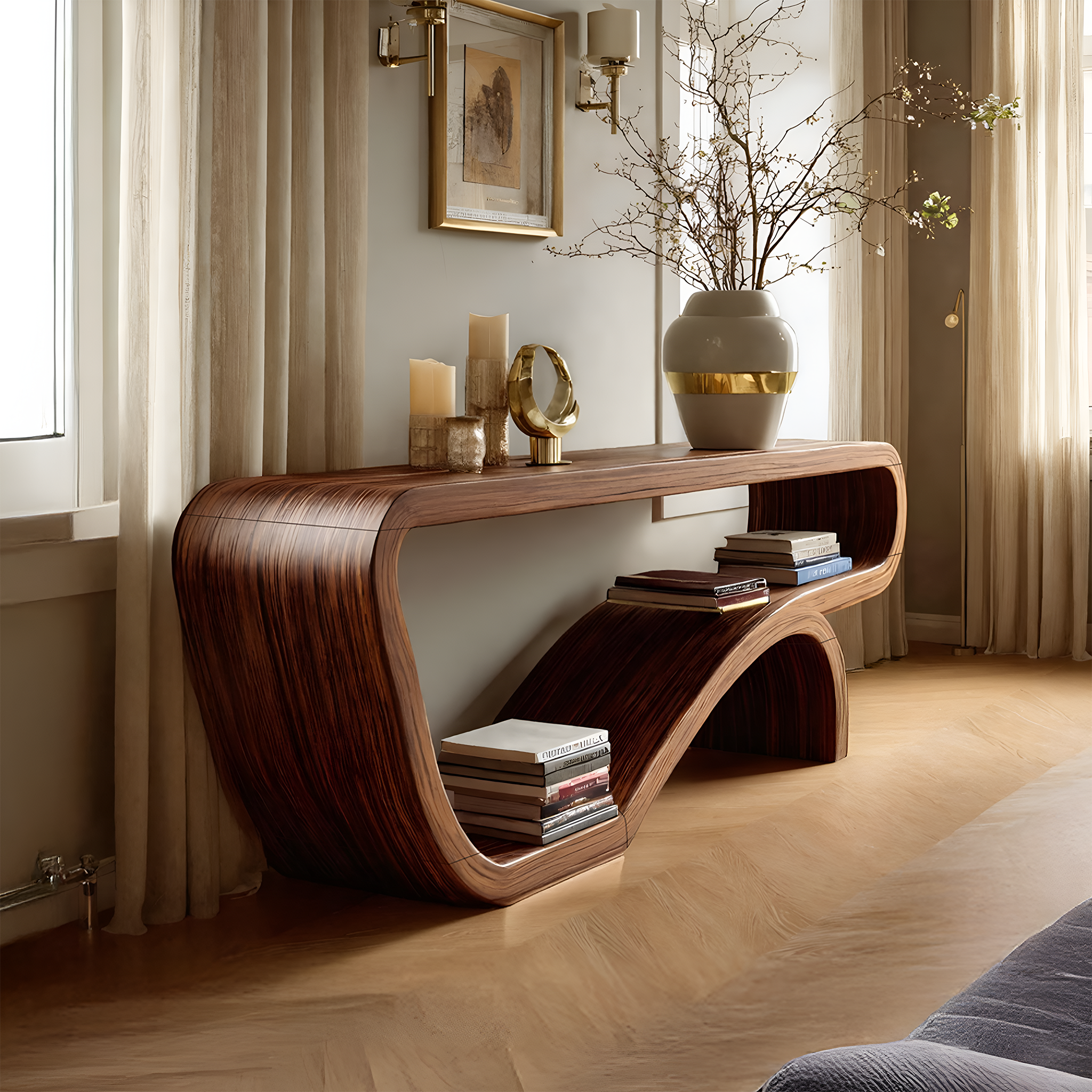 Handcrafted Solid Wood Console Table Organic Design For Bedroom Decor