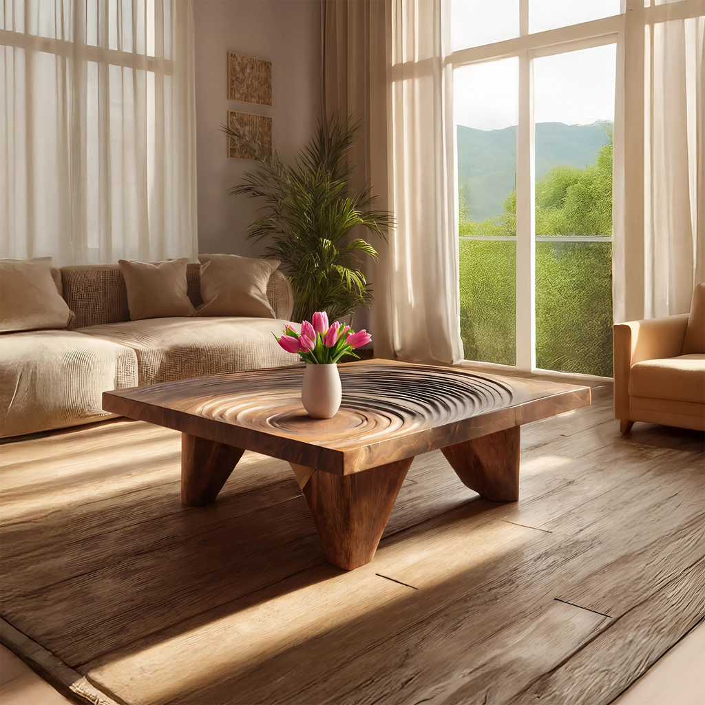 Farmhouse Abstract Wooden Coffee Table For Living Room