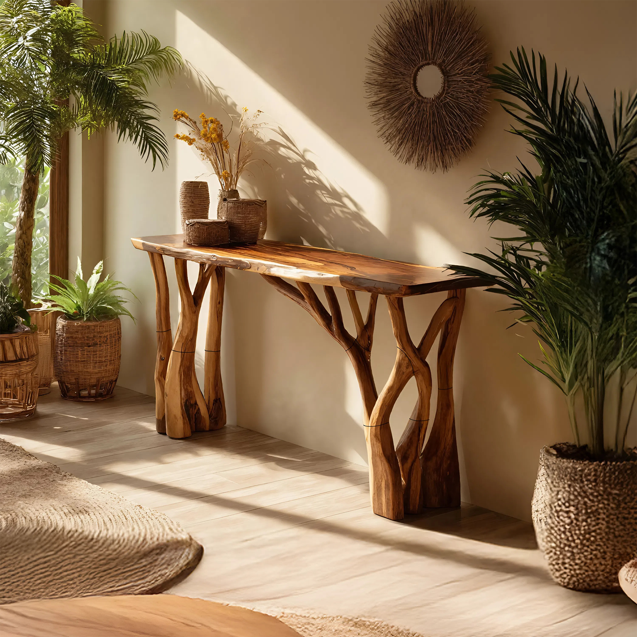 Modern Wooden Live Edge Console Table For Living Room Decoration