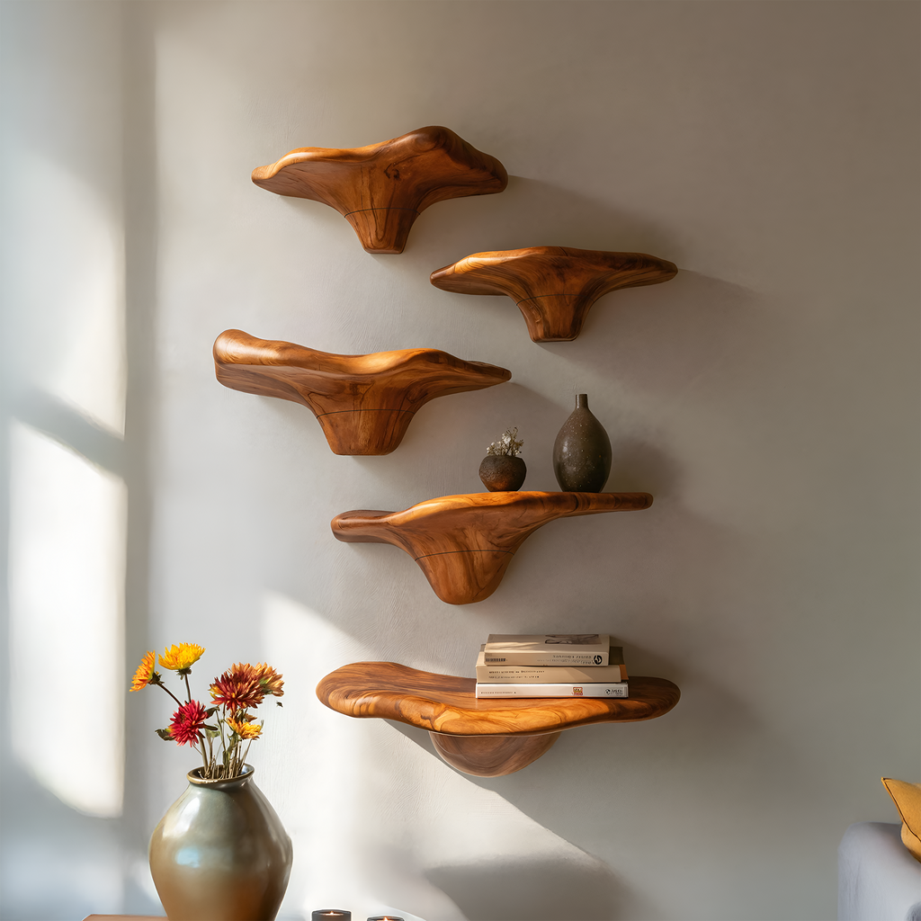 Mid Century Solid Wood Mushroom Shelf For Bedroom Wall Storage Decor