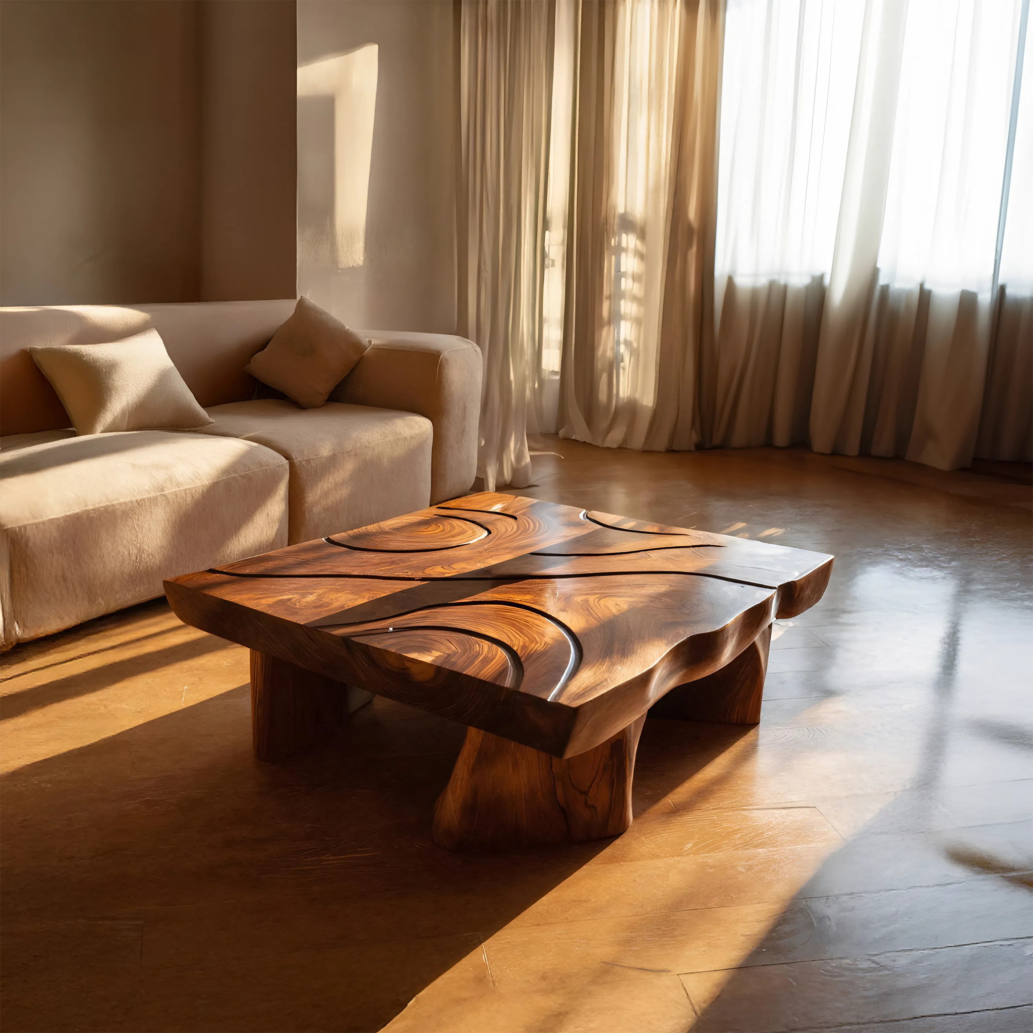 Handcrafted Solid Wood Live Edge Table For Living Room