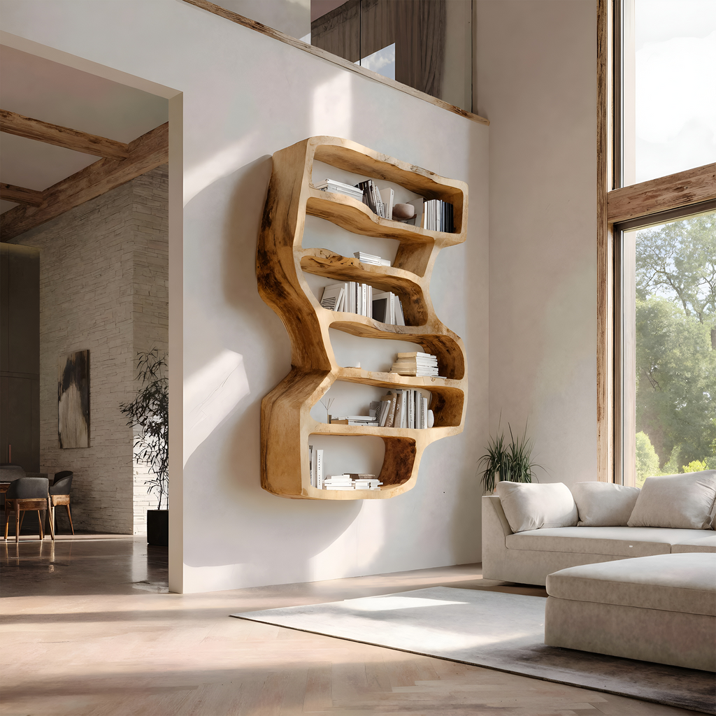 Organic Sculptural Wall Bookcase For Living Room Decor