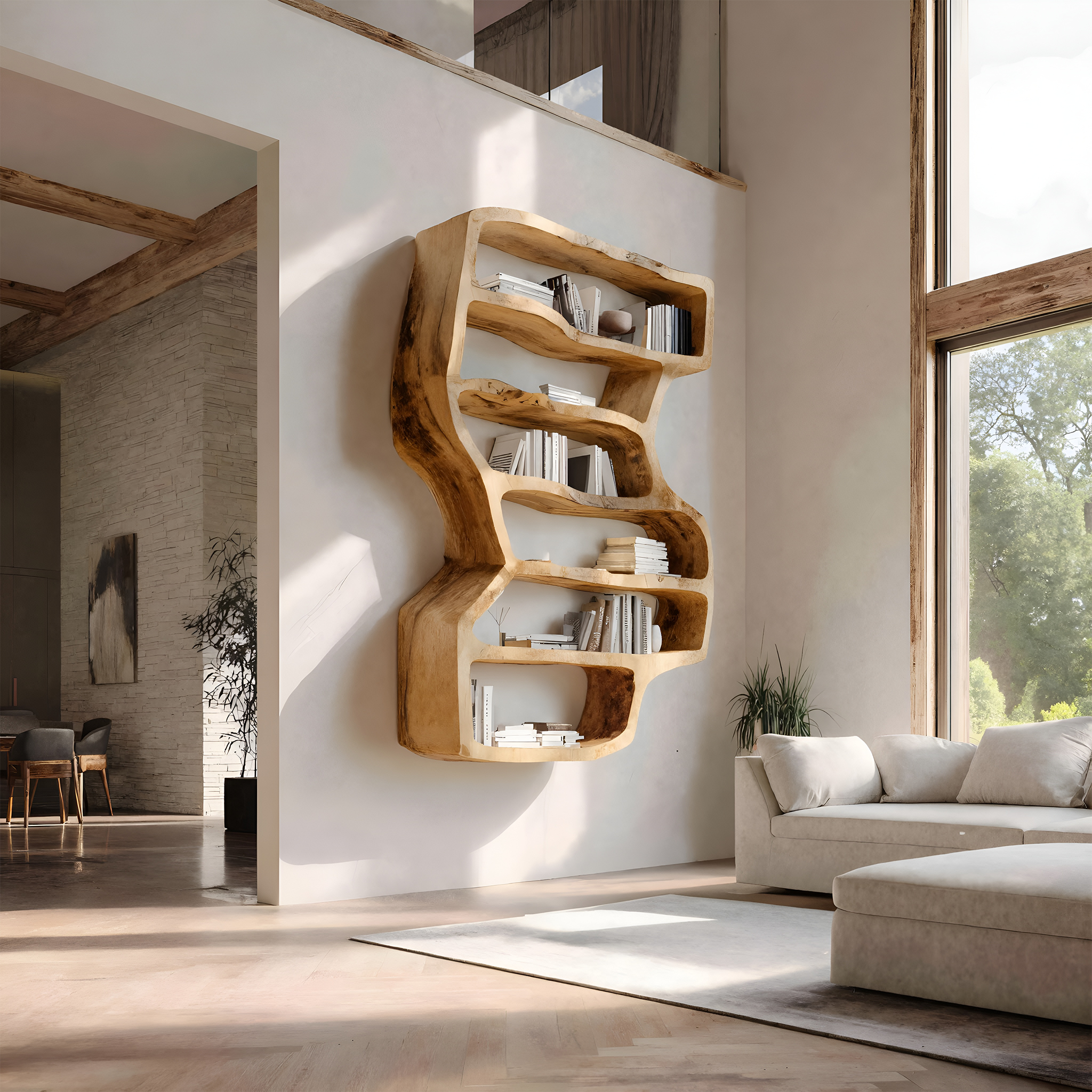 Organic Sculptural Wall Bookcase For Living Room Decor