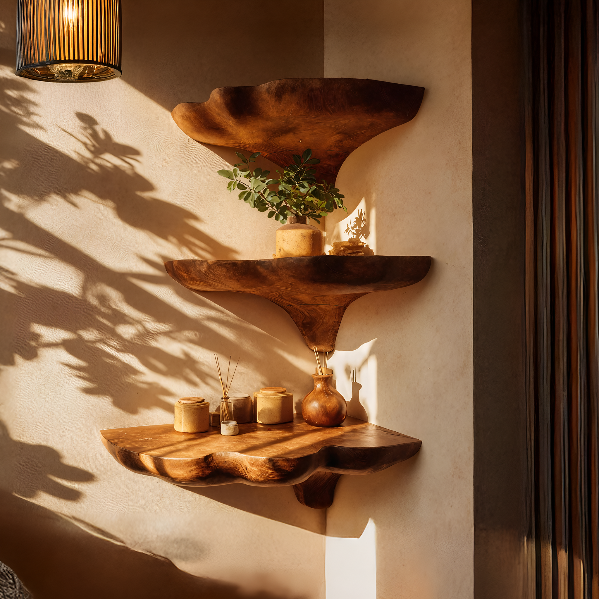 Handcrafted Wooden Mushroom Shelf For Entryway And Furniture Decor