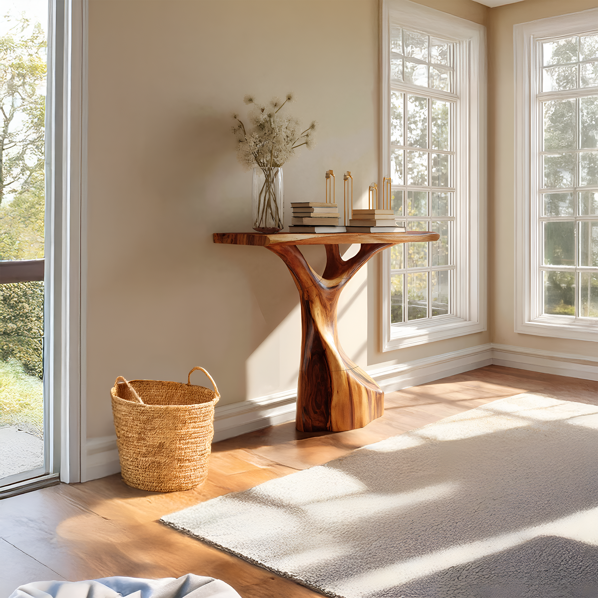 Farmhouse Live Edge Console Table Sculptural Handmade For Entryway Design