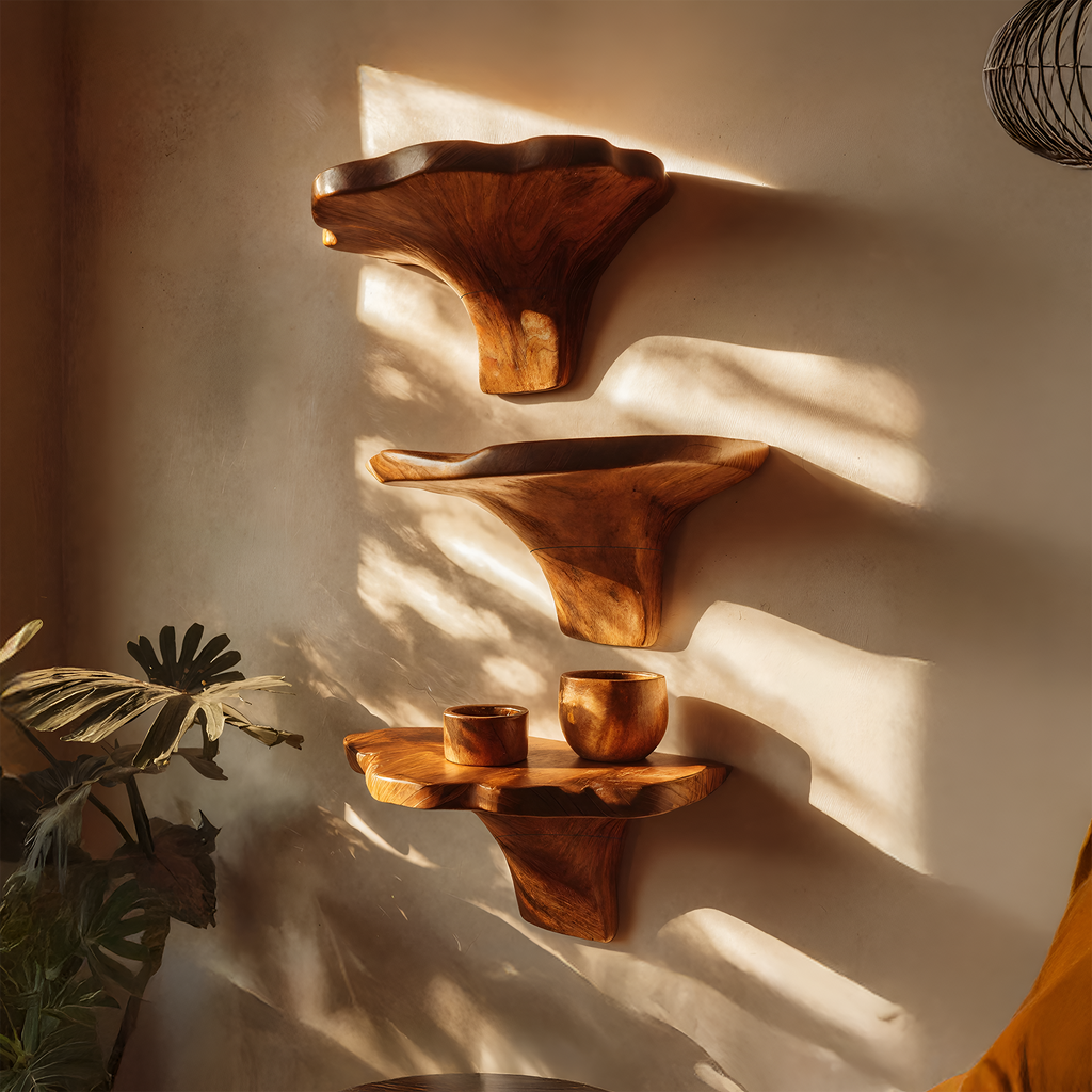 Farmhouse Solid Wood Mushroom Shelf For Entryway And Bedroom Decor