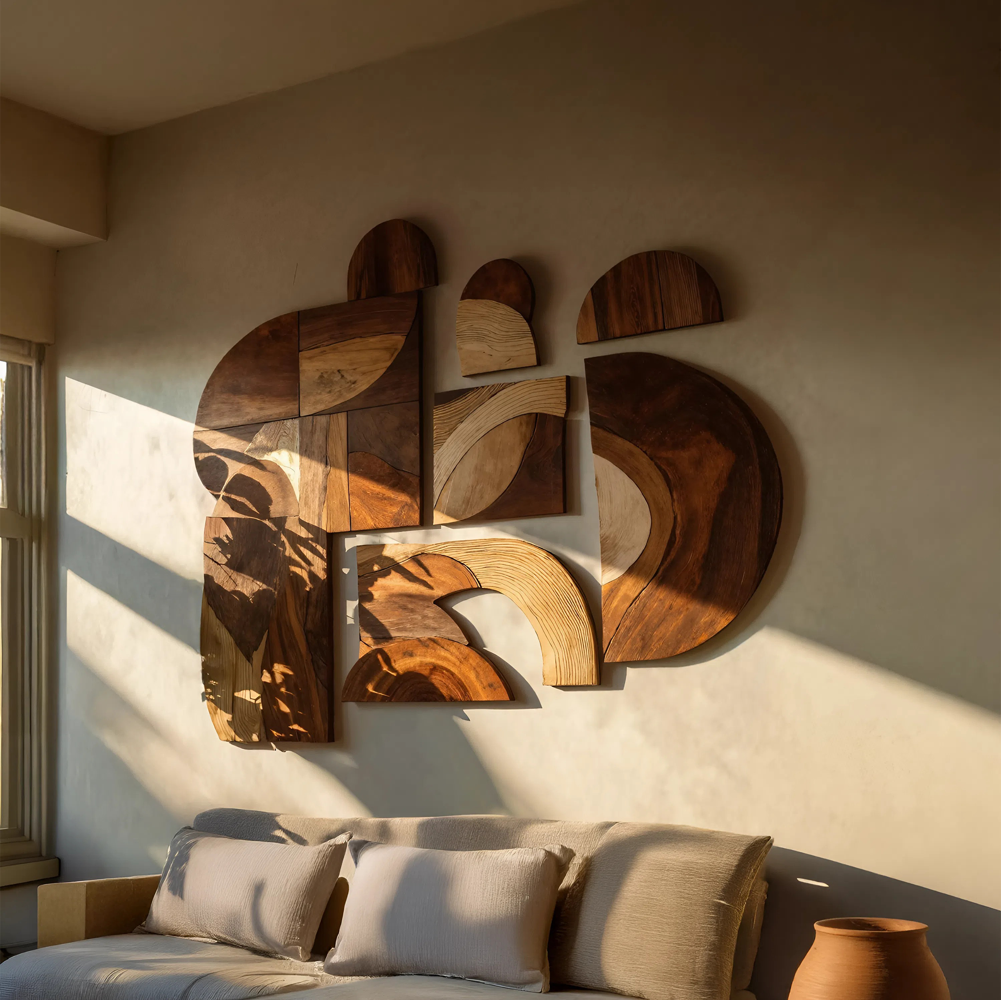 Mid Century Solid Wood Wall Art For Furniture Decor
