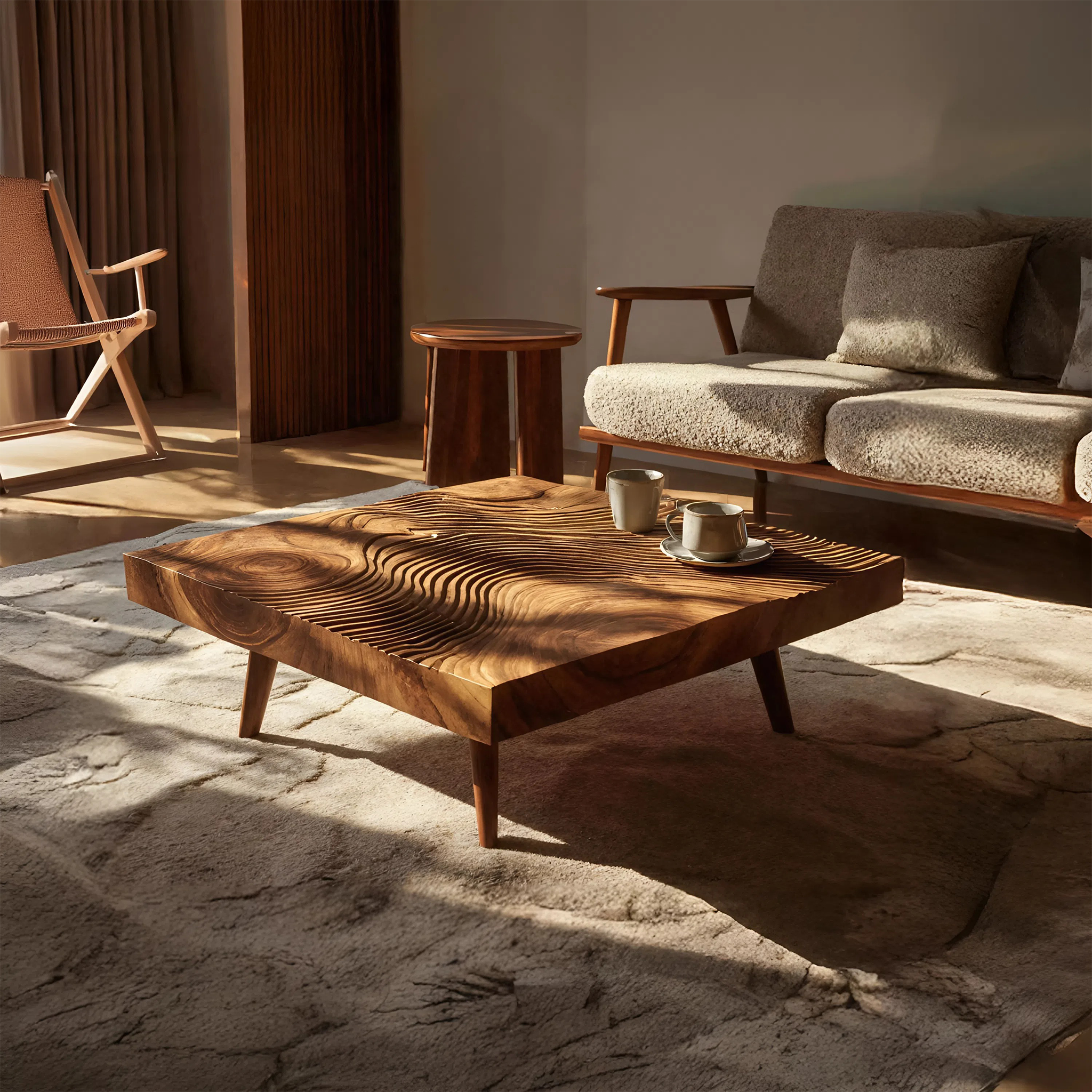 Farmhouse Irregular Wooden Coffee Table For Furniture Decor