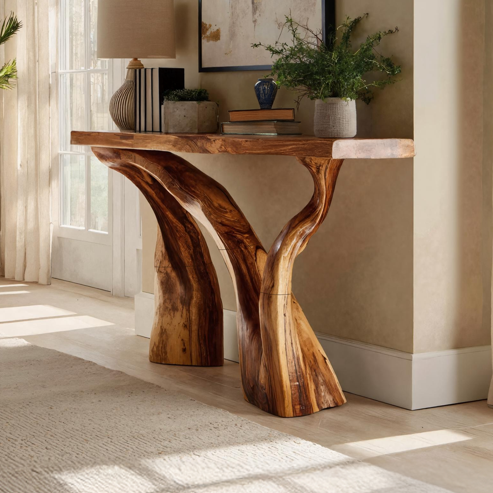 Handcrafted Live Edge Console Table Luxury Wood For Living Room Decor
