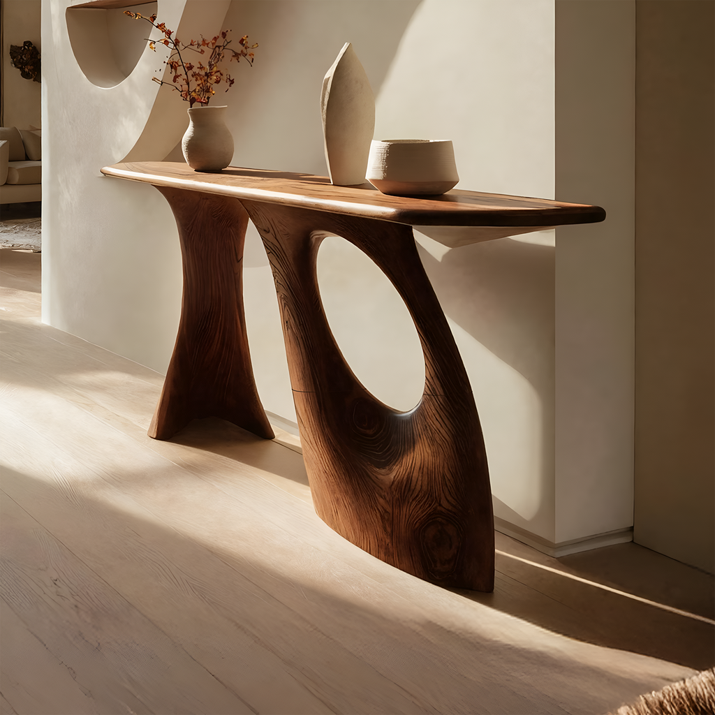 Farmhouse Sculptural Live Edge Entryway Table Solid Wood Furniture