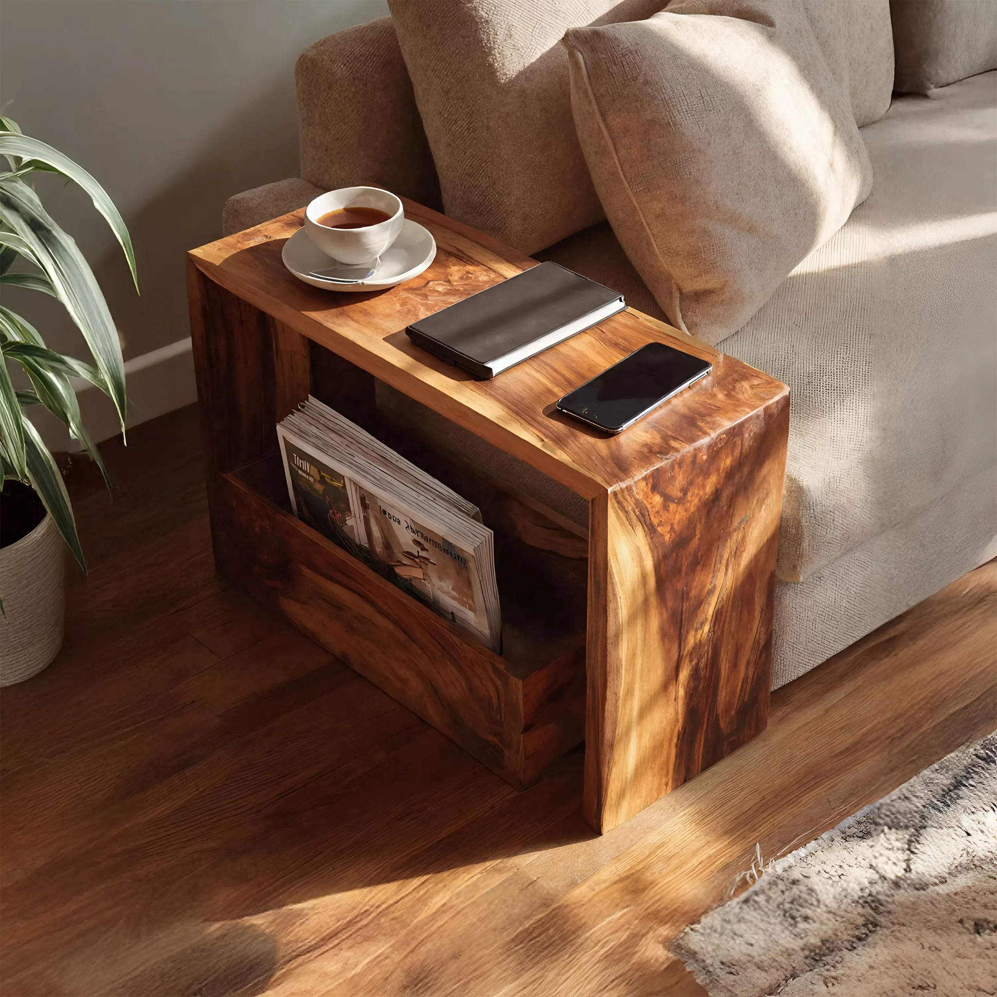 Farmhouse Wooden Side Table For Sofa And Lounge Area