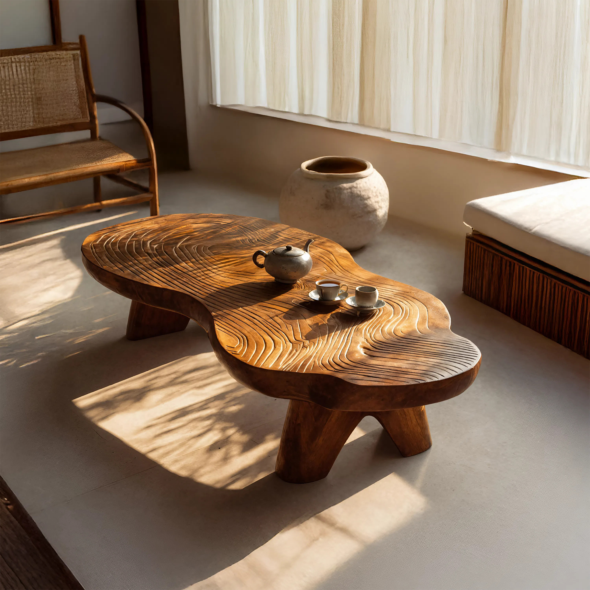 Farmhouse Wooden Live Edge Table For Living Room Decor