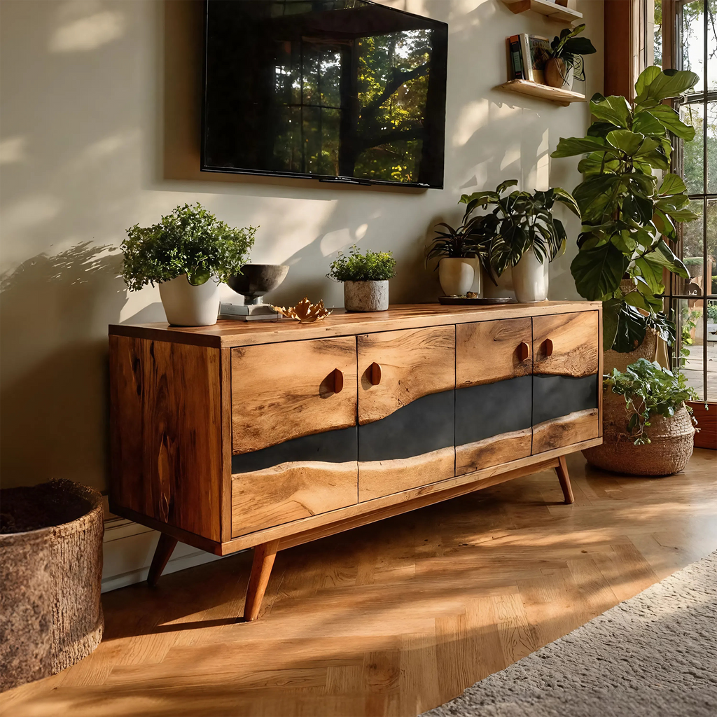Mid Century Live Edge Media Console For Bedroom Decor