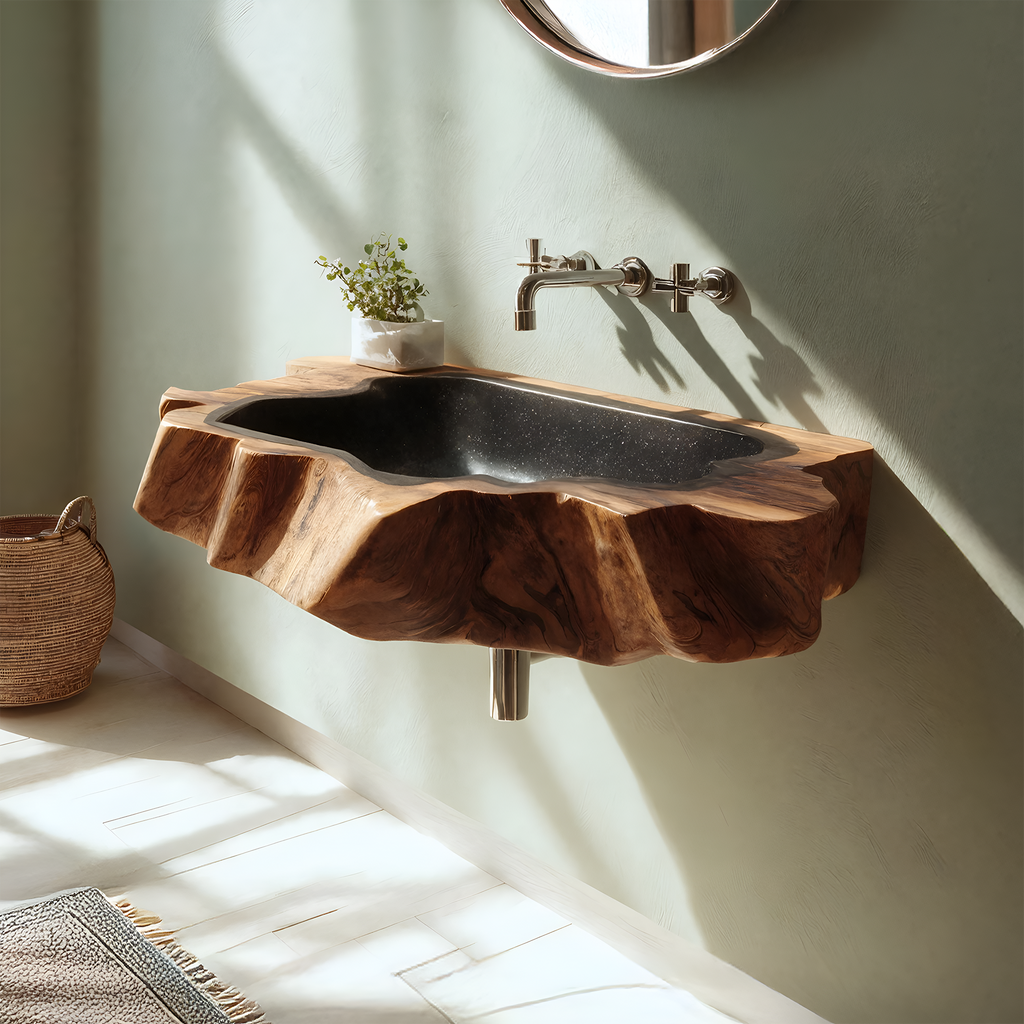 Handcrafted Wooden Wall Mounted Bathroom Sink For Natural Decor