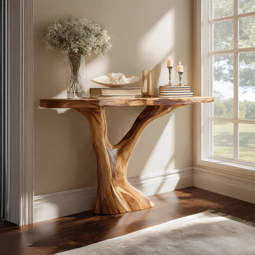 Modern Sculptural Solid Wood Console Table For Entryway Furniture Decor