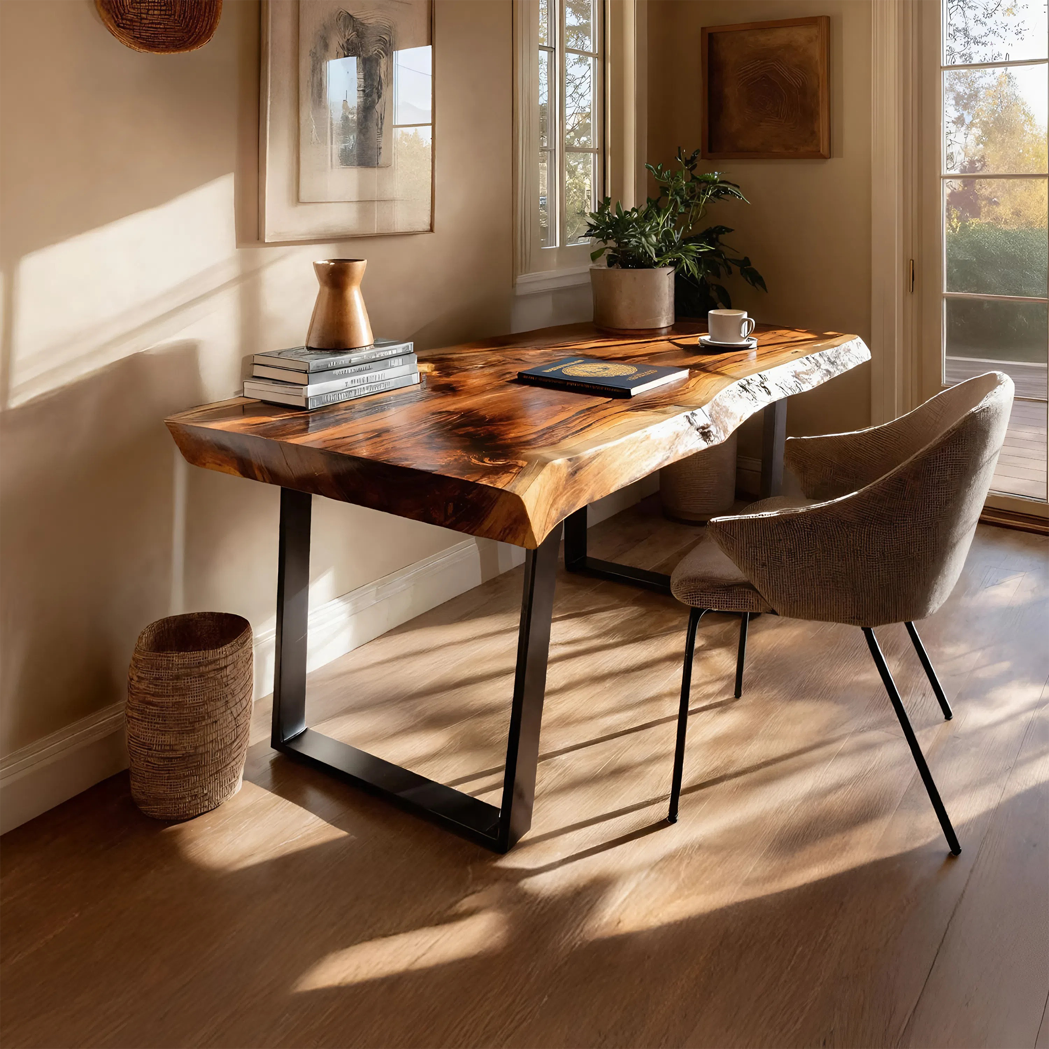 Farmhouse Solid Wood Live Edge Desk For Interior Decor