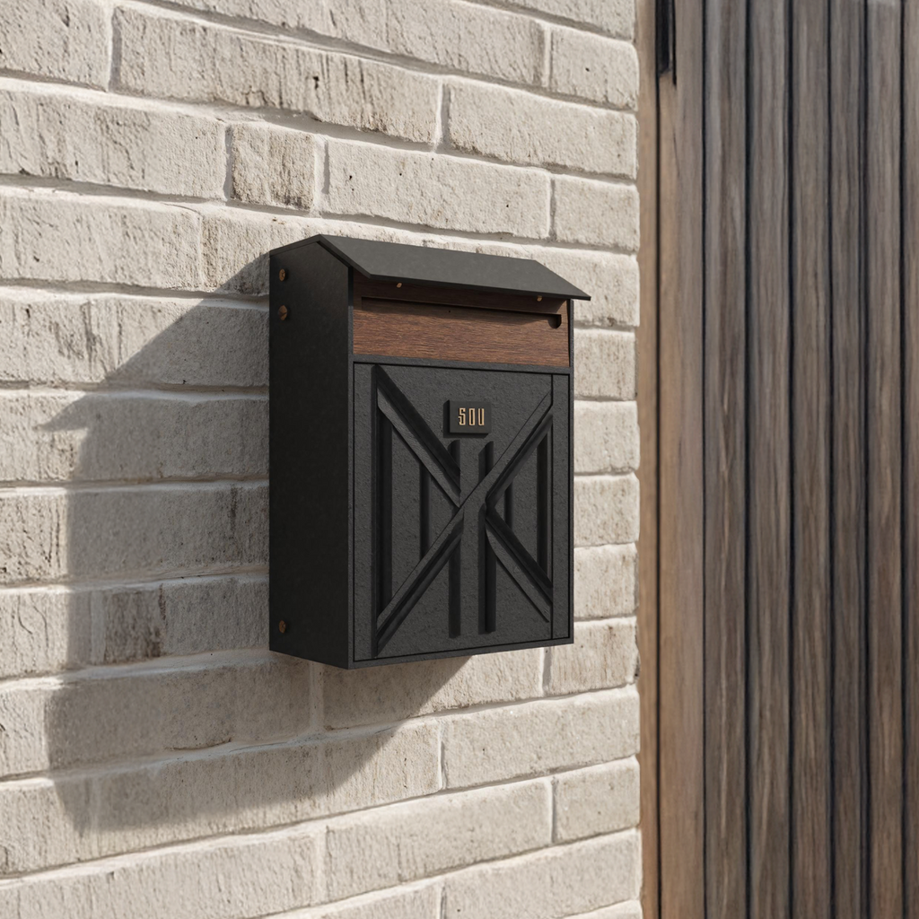 Farmhouse Wooden Sculpture Mailbox For Outdoor Rustic Furniture Style
