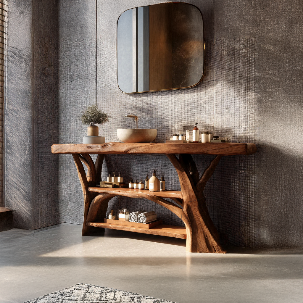 Handcrafted Wooden Live Edge Bathroom Vanity For Bathroom Furniture Decor