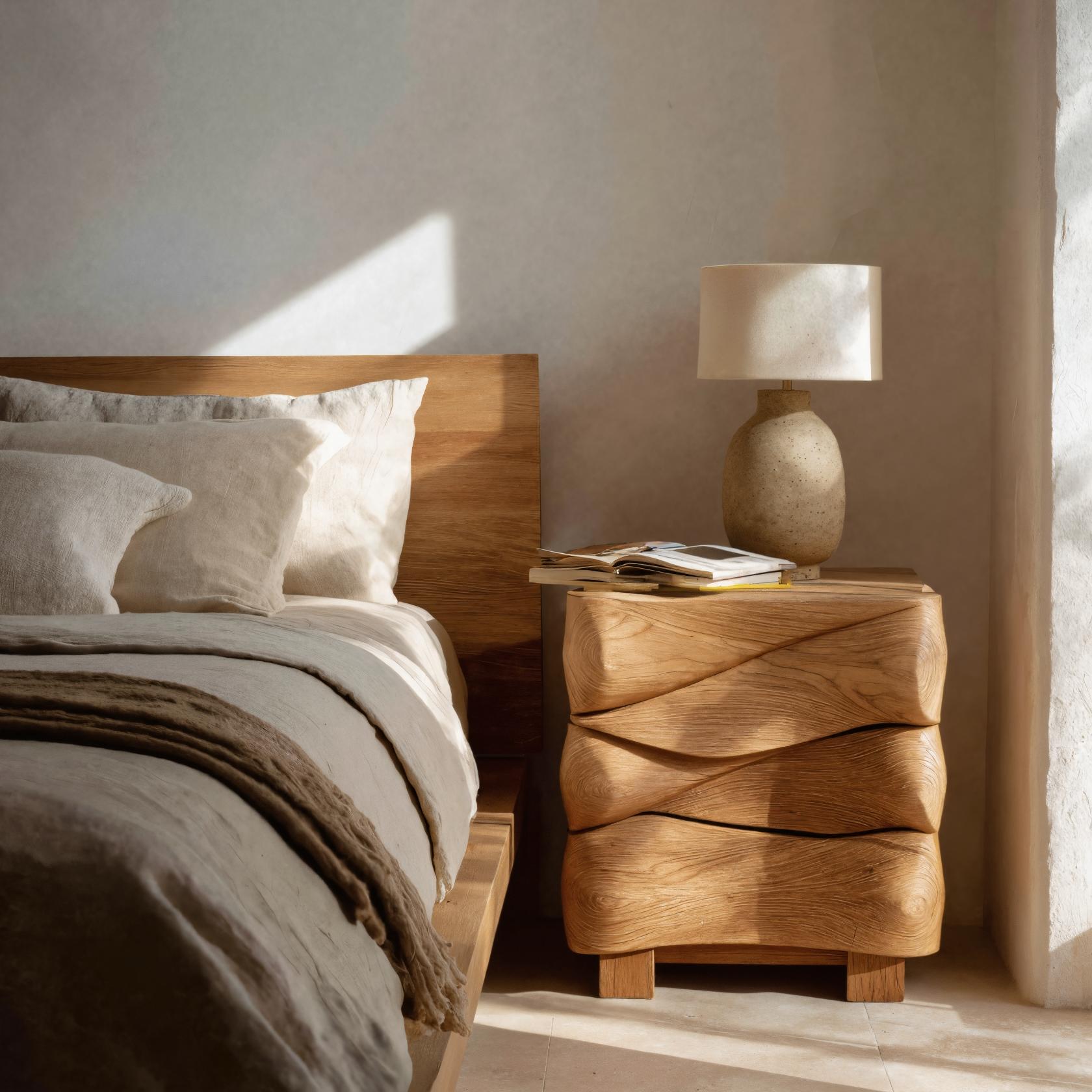 Modern Sculpted Nightstand With Wave Design For Bedroom