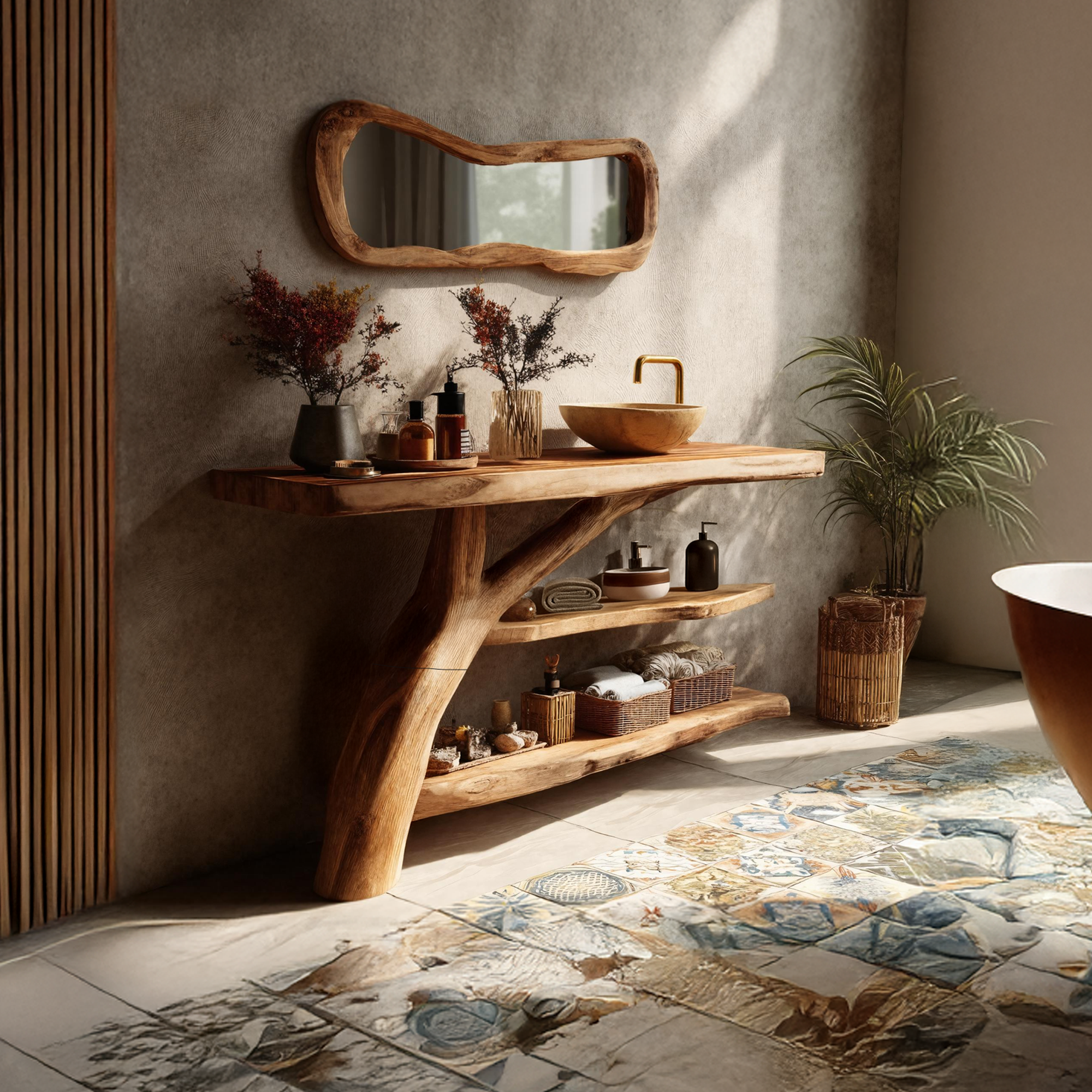 Handcrafted Live Edge Tree Trunk Vanity For Modern Bathroom Furniture Decor