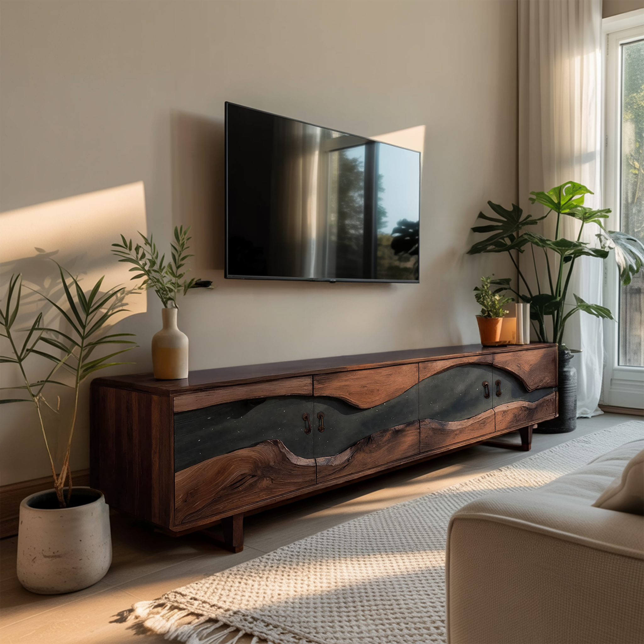Handcrafted Wooden TV Stand For Natural Interior