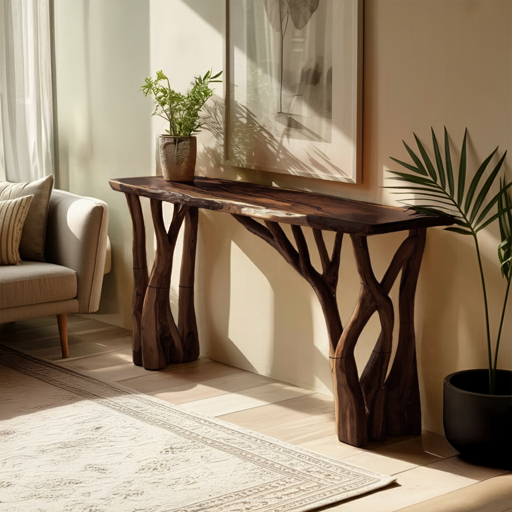 Modern Wooden Live Edge Console Table For Living Room Decoration