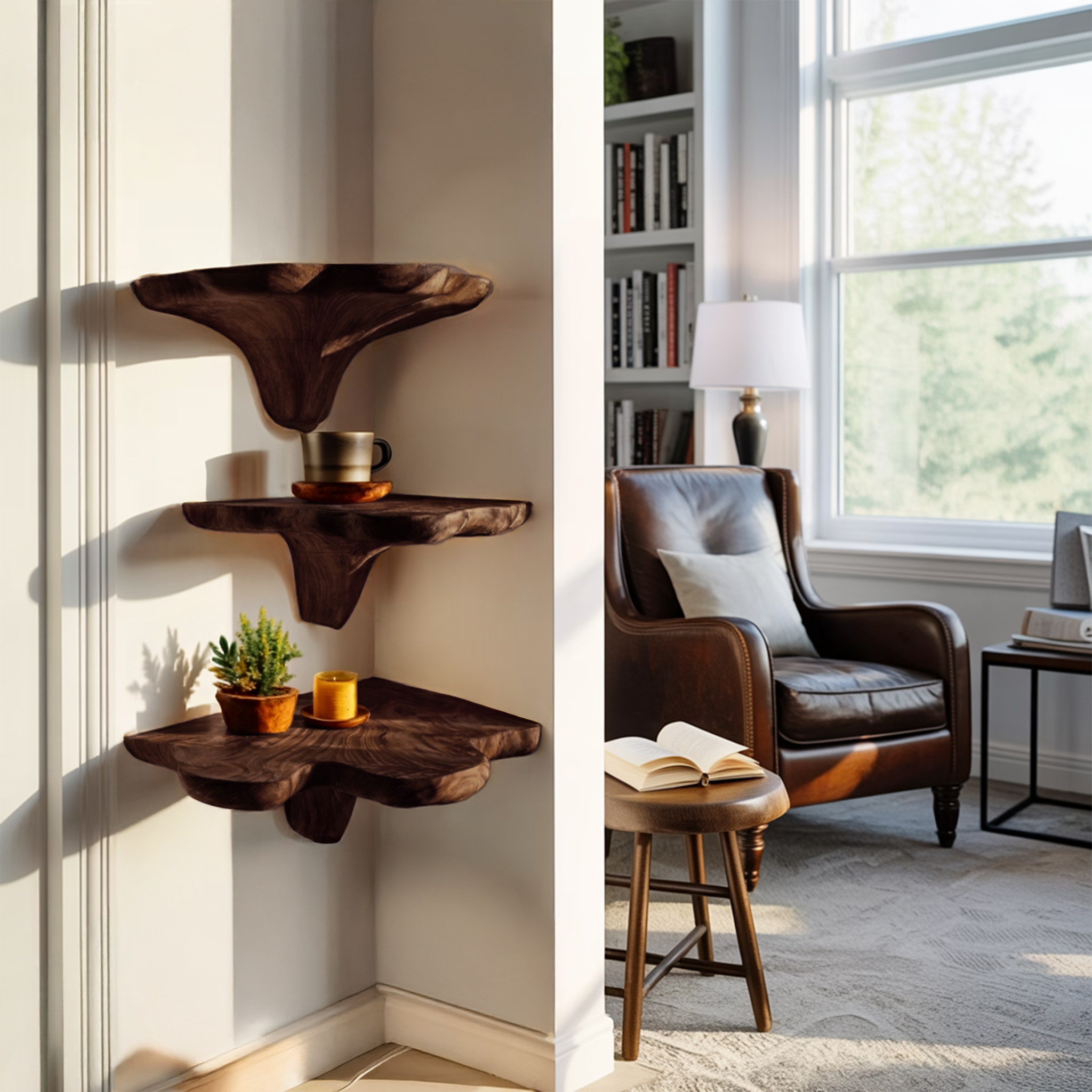Farmhouse Wooden Live Edge Mushroom Shelf For Bedroom Furniture Decor