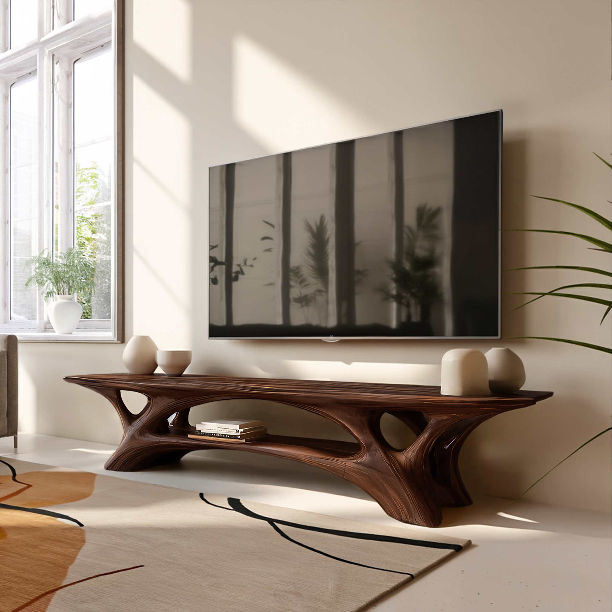 Organic TV Stand With Flowing Curved Design For Modern Home